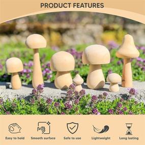 img 1 attached to ThreeSUNS Wooden Mushroom Set: 7-Pack Natural Unfinished Mushrooms in Sturdy Box - Mini Lotus Wood Figures for Arts and Crafts