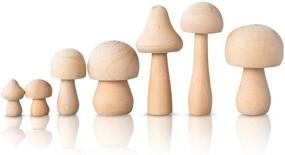 img 4 attached to ThreeSUNS Wooden Mushroom Set: 7-Pack Natural Unfinished Mushrooms in Sturdy Box - Mini Lotus Wood Figures for Arts and Crafts
