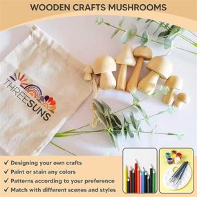 img 3 attached to ThreeSUNS Wooden Mushroom Set: 7-Pack Natural Unfinished Mushrooms in Sturdy Box - Mini Lotus Wood Figures for Arts and Crafts