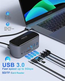 img 1 attached to 💻 USB C Docking Station - 18-in-1 Multiport Adapter with Dual 4K HDMI+DP, Ethernet, 4 USB, SD/TF, USB C PD, Data Port, Audio/Mic - Compatible with Dell XPS 13/15, Surface Pro 7/Go, MacBook Pro/Air