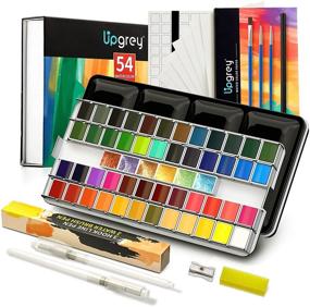 img 4 attached to Upgrey Watercolor Paint Set: 48 Premium Colors + 6 Metallic, 20 Papers, 3 Brushes & More!