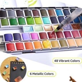 img 1 attached to Upgrey Watercolor Paint Set: 48 Premium Colors + 6 Metallic, 20 Papers, 3 Brushes & More!