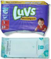 luvs overnight diapers size 1 (37ct) for 👶 babies 8-14lbs - includes bonus 10ct honest baby wipes logo