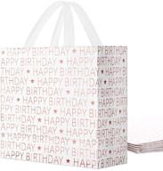 🎁 packqueen 6 happy birthday gift bags with handles 10x4.5x10 inches, medium gift bags bulk, rose gold letters - perfect for women, girls, kids, adults, men, boys, sons, and more logo