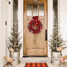 img 3 attached to 🎄 11.8 Inch Red Artificial Christmas Wreath with Pine Christmas Tree Decor - Fake Xmas Wreath Garland for Front Door, Outdoor, Indoor, Window & Wall Hanging - Party Decoration