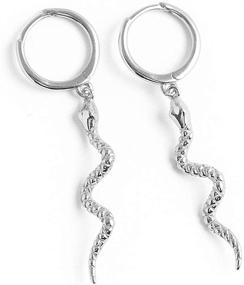 img 4 attached to Stylish Snake Dangle Small Hoop Earrings in 925 Sterling Silver – Personalized Punk Drop Animal Earring – Huggie Hoops 10mm – Hypoallergenic Fashion Ear Jewelry