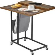 🏭 folding industrial c table on wheels for small spaces: linsy home end table for bedroom or living room logo