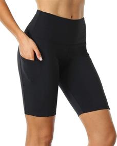 img 2 attached to Oalka Women's Short Yoga Side Pockets: High Waist Workout Running Shorts – Ultimate Blend of Comfort and Functionality