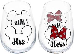 img 4 attached to 🍷 Disney Mickey & Minnie 'His' and 'Hers' Outline Stemless Glass: Set of 2 - Elegant Disney-Themed Stemless Wine Glasses