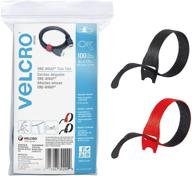 🔗 100-pack velcro brand cable ties - 8 x 1/2" red and black, reusable wire management straps for office or home - one-wrap thin pre-cut cord organization solution, vel-30200-ams, black/red logo