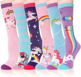 img 4 attached to Novelty Cotton Girls Knee High Socks – Tall Boot Funny Cartoon Stockings – Childs Over Calf Long Socks