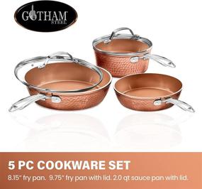 img 3 attached to Gotham Steel Hammered Cookware - 5 Piece Ceramic Cookware Set with Triple Coated Nonstick Copper Surface, Aluminum Composition for Even Heating - Oven, Stovetop, Dishwasher Safe