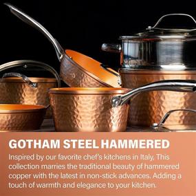 img 1 attached to Кухонная утварь Gotham Steel Hammered - 5-кусочный набор кухонной утвари с тройным покрытием неклеящей медной поверхности, алюминиевым составом для равномерного нагрева - подходит для духовки, плиты и посудомоечной машины.