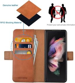 img 2 attached to 📱 KEZiHOME Samsung Galaxy Z Fold 3 5G Case - Genuine Leather Wallet Case [RFID Blocking] with Card Slot - Flip Magnetic Phone Cover - Compatible with Galaxy Z Fold 3 (2021) - Khaki/Brown