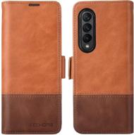 📱 kezihome samsung galaxy z fold 3 5g case - genuine leather wallet case [rfid blocking] with card slot - flip magnetic phone cover - compatible with galaxy z fold 3 (2021) - khaki/brown logo