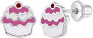 🧁 cute and durable 925 sterling silver cupcake earrings with screw back lock for little girls logo