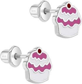 img 3 attached to 🧁 Cute and Durable 925 Sterling Silver Cupcake Earrings with Screw Back Lock for Little Girls