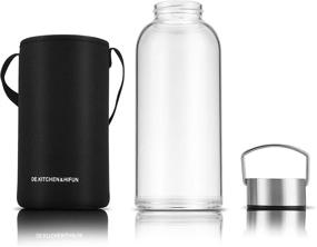 img 3 attached to 🍶 DE.KITCHEN&amp;HIFUN 50 oz Sports Glass Water Bottle with Twist Cap, Clear Borosilicate Glass Water Bottle with Neoprene Sleeve, Large Glass Thermos for Coffee, Fruit, Vegetable Juice, and Nut Storage Tank