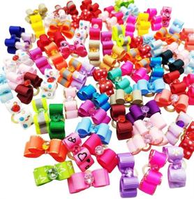 img 4 attached to Hixixi 50pcs/Pack Small Dog Cat Puppy 3D Mini Hair Bows with Rhinestone Beads and Rubber Bands - Pet Hair Accessories (Mix Color Random)