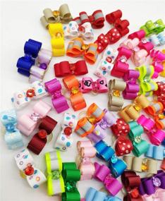 img 1 attached to Hixixi 50pcs/Pack Small Dog Cat Puppy 3D Mini Hair Bows with Rhinestone Beads and Rubber Bands - Pet Hair Accessories (Mix Color Random)