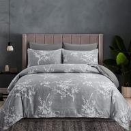 oentyo floral queen size duvet cover set - soft microfiber with gray & white plum blossom flower pattern - includes 1 duvet cover & 2 pillowcases with zipper & corner ties (gray, queen) logo