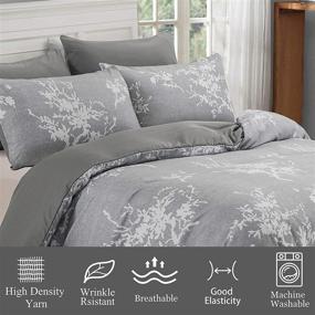 img 2 attached to Oentyo Floral Queen Size Duvet Cover Set - Soft Microfiber with Gray & White Plum Blossom Flower Pattern - Includes 1 Duvet Cover & 2 Pillowcases with Zipper & Corner Ties (Gray, Queen)