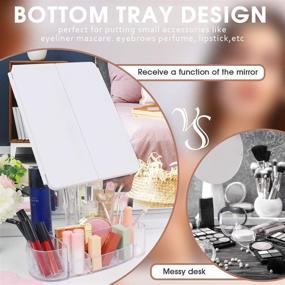 img 2 attached to Hansong Tri-Fold Makeup Mirror with Lights, Bluetooth, and Magnification: Enhance 💄 Your Vanity Experience with Touch Screen Dimming, Rechargeable Battery, and Makeup Organizer Tray