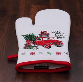 img 1 attached to 🎄 AMOUR INFINI Merry Christmas Pot Holders & Oven Mitts Set – Heat Resistant, 100% Cotton Kitchen Accessories (1 Oven Mitt & 1 Pot Holder)