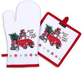 img 4 attached to 🎄 AMOUR INFINI Merry Christmas Pot Holders & Oven Mitts Set – Heat Resistant, 100% Cotton Kitchen Accessories (1 Oven Mitt & 1 Pot Holder)