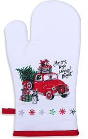 img 3 attached to 🎄 AMOUR INFINI Merry Christmas Pot Holders & Oven Mitts Set – Heat Resistant, 100% Cotton Kitchen Accessories (1 Oven Mitt & 1 Pot Holder)