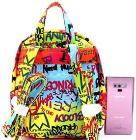 img 1 attached to 🎨 Vibrant Retro Vintage Neon Multicolor Graffiti Clutch Tote Purse – Crossbody Sling Bag Handbag
