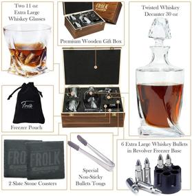 img 3 attached to 🥃 Premium Whiskey Set for Men & Women - Decanter, 2 Twist Glasses, 6 Whisky Bullets, Freezer Base, Coasters, Tongs & Pouch in Elegant Pinewood Box