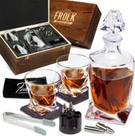 🥃 premium whiskey set for men & women - decanter, 2 twist glasses, 6 whisky bullets, freezer base, coasters, tongs & pouch in elegant pinewood box logo