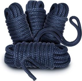 img 4 attached to ⛵ Navy Blue Double Braided Nylon Dock Line & Rope for Boat Docking - 4 Pack, 15 ft Long, 3/8 inch Thick, 12 inch Eyelet