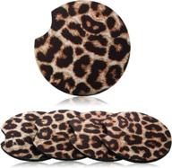 set of 4 neoprene car coasters - 2.56-inch leopard print cup pad mats for dashboard, car interior, home, and office - protects car and furniture - ideal car accessories logo