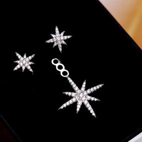 img 1 attached to ✨ Sterling Silver Starburst CZ Dangle Drop Earrings for Women Girls – Hypoallergenic Fashion Asymmetric Lucky Star Hanging Earring Jewelry, Ideal Gifts for Birthday and Christmas