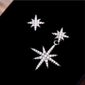 img 3 attached to ✨ Sterling Silver Starburst CZ Dangle Drop Earrings for Women Girls – Hypoallergenic Fashion Asymmetric Lucky Star Hanging Earring Jewelry, Ideal Gifts for Birthday and Christmas