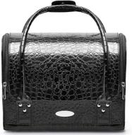 💼 large portable double open makeup train cosmetic case with detachable shoulder strap and travel box - fashion organizer bag, crocodile leather texture design in black logo