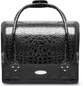 img 4 attached to 💼 Large Portable Double Open Makeup Train Cosmetic Case with Detachable Shoulder Strap and Travel Box - Fashion Organizer Bag, Crocodile Leather Texture Design in Black