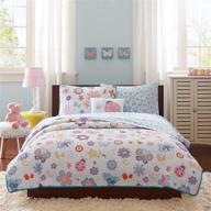 🌸 mi zone kids - fluttering farrah quilted coverlet & sheet set - full size bedding - floral print in white, blue and purple - 8-piece set included logo