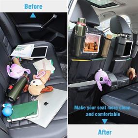 img 1 attached to Tsumbay Backseat Car Organizer & Kick Mats - 2 Pack, Waterproof Travel Accessories with Tablet Holder, 14 Storage Pockets. Durable Car Backseat Protectors for Kids, Ideal for SEO.