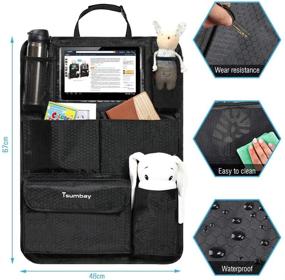 img 2 attached to Tsumbay Backseat Car Organizer & Kick Mats - 2 Pack, Waterproof Travel Accessories with Tablet Holder, 14 Storage Pockets. Durable Car Backseat Protectors for Kids, Ideal for SEO.