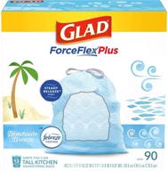 🗑️ glad forceflexplus tall kitchen drawstring trash bags - 13 gallon, febreze beachside breeze 90 count: efficient odor-control trash bags in blue (90 count) logo