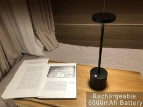 img 1 attached to Black Rechargeable Cordless Table Lamp with 6000mAh Battery, Metal Aluminum Housing, USB LED Portable Desk Lamp, 2-Level Brightness Night Light for Restaurants, Bars, Garden, Patio, Bedroom, Outdoor