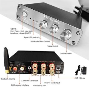 img 3 attached to 🔊 FX AUDIO Блютуз Стерео Усилитель 2.1 Канала Мини Домашний Аудио Усилитель: Выход на Сабвуфер, Регулировка Баса и ВЧ - Серебряный