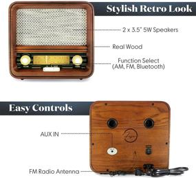 img 1 attached to 📻 Vintage Retro AM/FM Radio Speaker with Bluetooth + Real Handcrafted Wood Exterior - RAD-V1