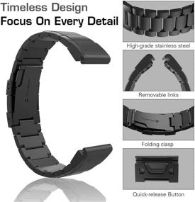 img 2 attached to 🕗 TiMOVO 22 мм черный нержавеющий стальной ремешок с быстрым снятием для часов - премиум замена ремешка для Garmin Instinct/Fenix 6/6 Pro/Fenix 5/ 5 Plus/Forerunner 935/945/Instinct/6 Pro/5 Plus/Forerunner 935/945