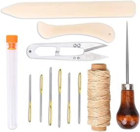 img 4 attached to 📚 Wonvoc Bookbinding Tools Kit: Complete Set for Leathercraft, Scrapbooking, and Sewing Awl Tool with Bone Folder Creaser, Waxed Thread, Large-Eye Needles, and Scissors