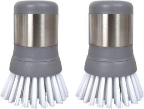 img 4 attached to 🧽 Sophisti-clean Stainless Steel Mini Scrub Brush: Ergonomic Palm Scrubber with Stainless Steel Handle - Pack of 2 (Gray)