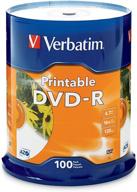 verbatim dvd-r 4.7gb 16x white inkjet printable - pack of 100, 100-disc spindle (95153) logo